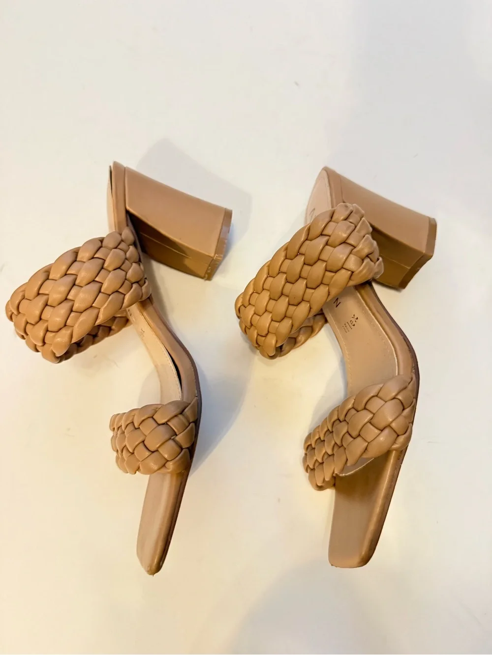 Anne Klein Braided Double-Strap Block Heel Mules in Nude 8